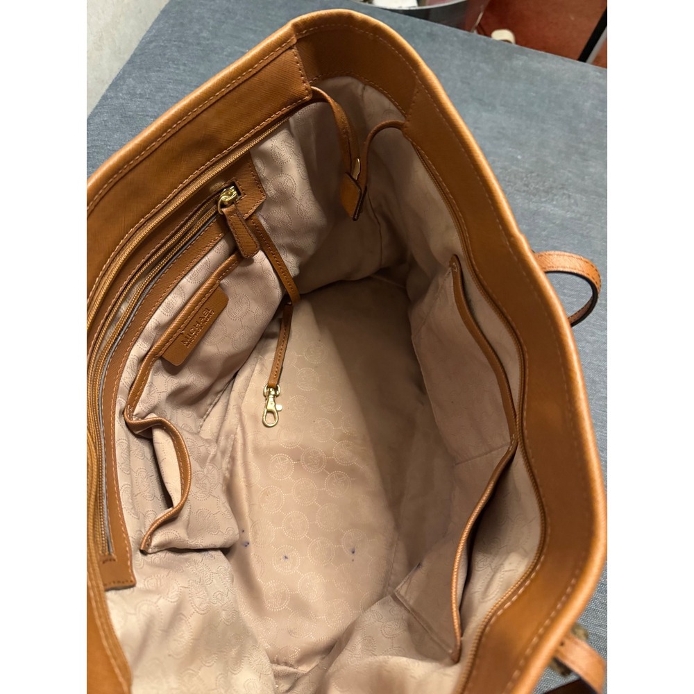 Michael Kors Jet Set Travel Large Tote Bag Brown Saffiano Leather Gold Hardware - Picture 8 of 10